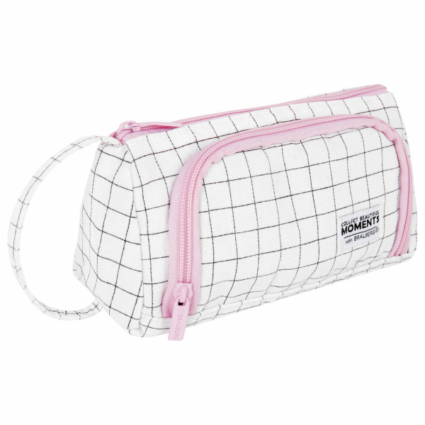 Пенал-косметичка BRAUBERG с ручкой, 1 откидная планка, полиэстер, 22x10х8 см, "Checkered white", 271558 - Пеналы мягкие