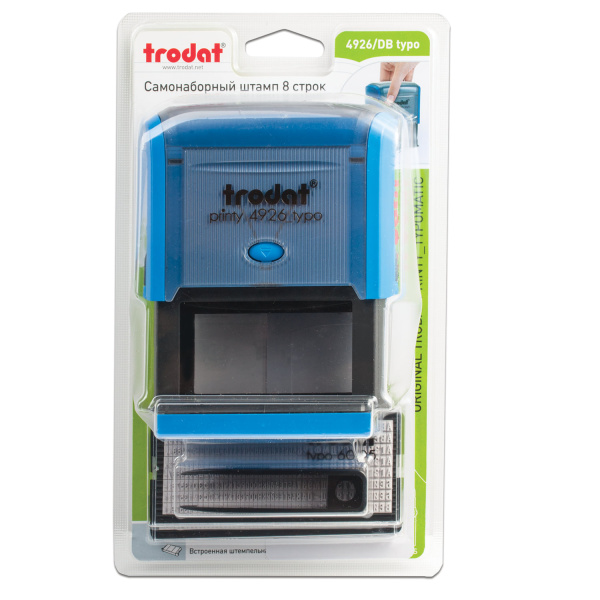 Штамп самонаборный 8-строчный, оттиск 75х38 мм, синий без рамки, TRODAT 4926/DB, КАССЫ В КОМПЛЕКТЕ, 53604 - Штампы прямоугольные самонаборные