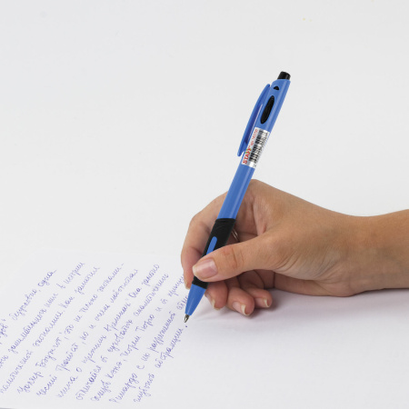 Ручка шариковая автоматическая с грипом STAFF "BP-16 Neon", СИНЯЯ, ассорти, линия письма 0,35 мм, 143750 - Ручки шариковые автоматические