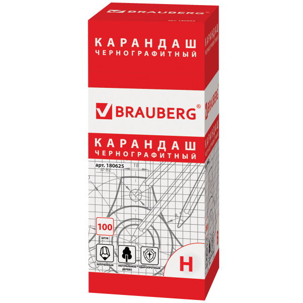 Карандаш чернографитный BRAUBERG, 1 шт., "Touch line", Н, корпус черный, заточенный, 180625 - Карандаши чернографитные