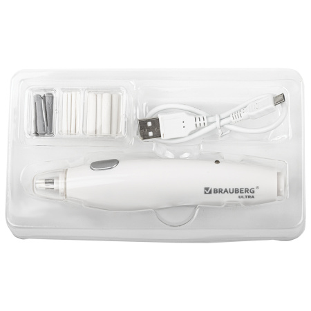Ластик электрический BRAUBERG "ULTRA", АККУМУЛЯТОР, зарядка USB, + 16 сменных ластиков, 229609 - Ластики электрические
