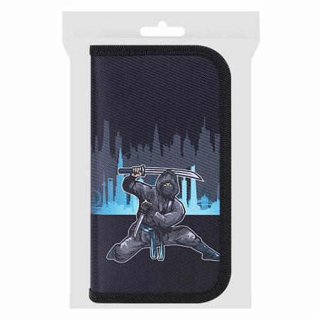 Пенал ЮНЛАНДИЯ, 2 отделения, полиэстер, 19х11 см, "Black Ninja", 271541 - Пеналы каркасные