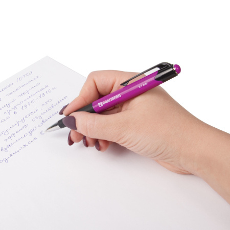 Ручка шариковая автоматическая с грипом BRAUBERG "Concept", СИНЯЯ, корпус ассорти, узел 0,7 мм, линия письма 0,35 мм, 141156 - Ручки шариковые автоматические