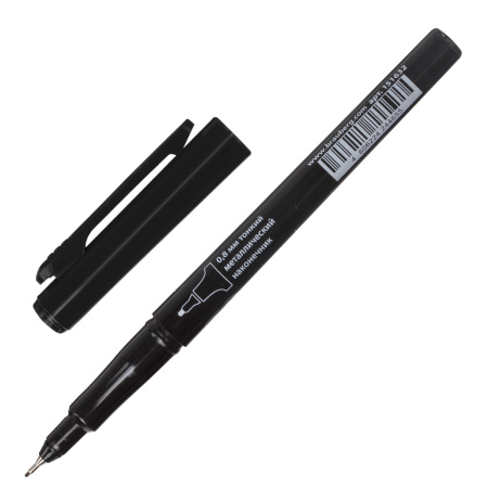 Маркер перманентный BRAUBERG "Super Slim", ЧЕРНЫЙ, тонкий металлический наконечник 0,8 мм, 151632 - Маркеры перманентные
