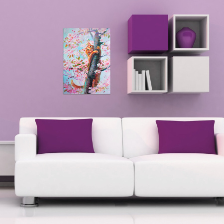 Картина стразами (алмазная мозаика) 40х50 см, ОСТРОВ СОКРОВИЩ "Кот на дереве", без подрамника, 662577 - Алмазная вышивка