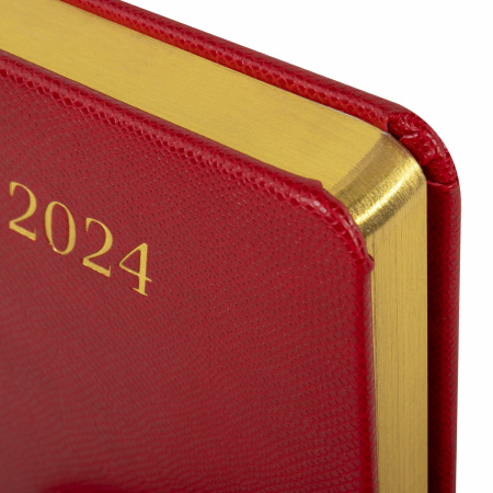 Ежедневник датированный 2024 МАЛЫЙ ФОРМАТ 100х150 мм А6, BRAUBERG "Iguana", под кожу, красный, 114785 - Ежедневники с покрытием "под кожу и ткань"