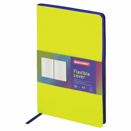 Ежедневник недатированный А5 138х213 мм BRAUBERG "Flex" под кожу, гибкий, 136 л., салатовый, 111677 - Ежедневники с покрытием "под кожу и ткань"