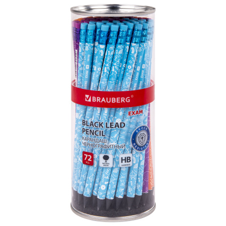 Карандаш чернографитный BRAUBERG "EXAM", 1 шт., HB, с ластиком, корпус ассорти, 181753 - Карандаши чернографитные