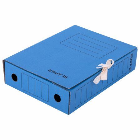 Папка архивная с завязками А4 (325х250 мм), 75 мм, до 700 листов, микрогофрокартон, СИНЯЯ, STAFF, 128870 - Накопители документов