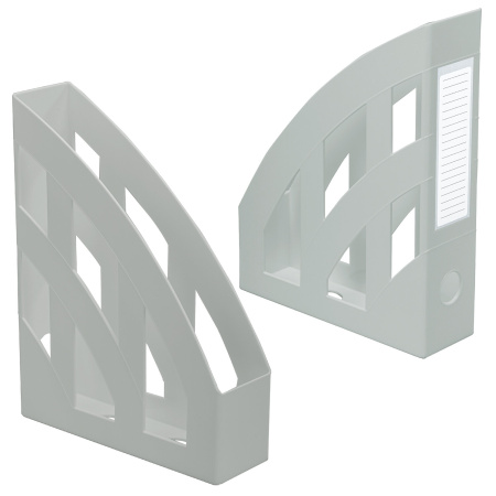 Лоток вертикальный для бумаг КОМПЛЕКТ 2 шт., BRAUBERG "Modern", 245х75х320 мм, серый, 238029 - Лотки вертикальные (стойки-уголки)