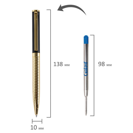 Ручка подарочная шариковая GALANT "Black Melbourne", корпус золотистый с черным, золотистые детали, пишущий узел 0,7 мм, синяя, 141356 - Ручки шариковые подарочные