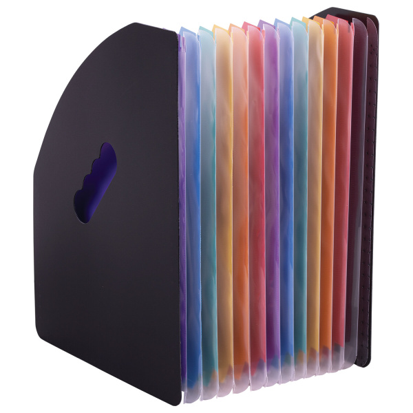 Лоток-органайзер вертикальный для бумаг и документов, 13 отделений, BRAUBERG DOCS, А4 черный, 271153 - Лотки и подставки секционные