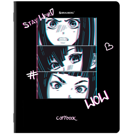 Тетради КОМПЛЕКТ 5 шт., А5, 48 л., BRAUBERG скоба, клетка, глянцевый лак, "Аниме", 404391 - Тетради 40-48 листов