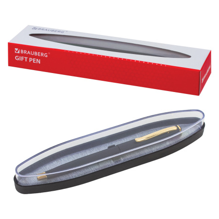 Ручка подарочная шариковая BRAUBERG "Maestro", СИНЯЯ, корпус черный с золотистым, линия письма 0,5 мм, 143470 - Ручки бизнес-класса