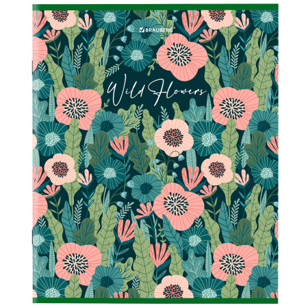 Тетрадь А5, 96 л., BRAUBERG, скоба, клетка, глянцевая ламинация, "Wild Flowers", 404429 - Тетради более 60 листов