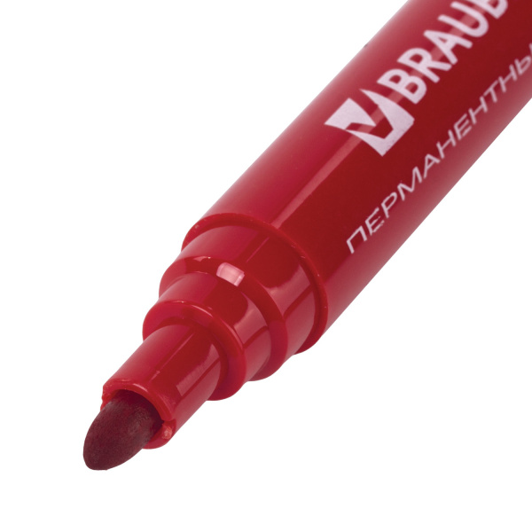 Маркер перманентный BRAUBERG "Classic", КРАСНЫЙ, круглый наконечник, 3 мм, с клипом,150302 - Маркеры перманентные