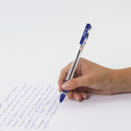 Ручка шариковая масляная с грипом STAFF "Basic OBP-11", СИНЯЯ, узел 1 мм, линия письма 0,5 мм, 143744 - Ручки шариковые неавтоматические