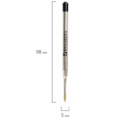 Стержень шариковый масляный BRAUBERG, ЧЕРНЫЙ, тип PARKER, 98 мм, металлический корпус, линия письма 0,5 мм, 170347 - Стержни для ручек шариковых