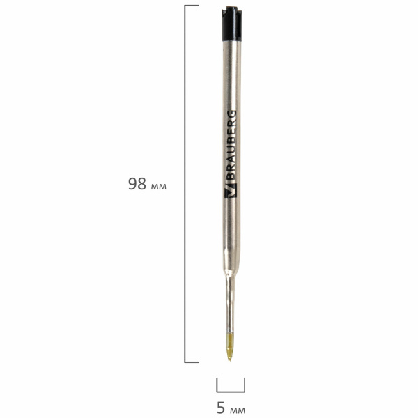 Стержень шариковый масляный BRAUBERG, ЧЕРНЫЙ, тип PARKER, 98 мм, металлический корпус, линия письма 0,5 мм, 170347 - Стержни для ручек шариковых