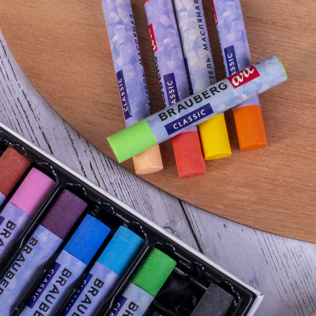 Пастель масляная художественная BRAUBERG ART CLASSIC, УТОЛЩЕННАЯ, 12 цветов, круглое сечение, 181450 - Пастель художественная в наборах