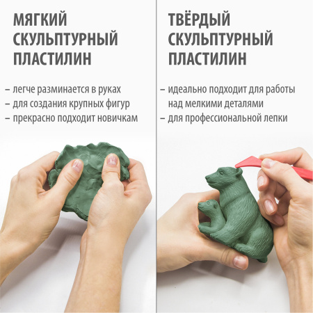 Пластилин скульптурный BRAUBERG ART CLASSIC оливковый, 0,5 кг, мягкий, 106514 - Пластичная масса для моделирования