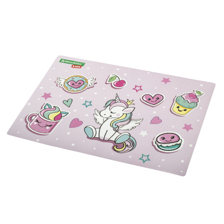 Настольное покрытие BRAUBERG KIDS, А3+, пластик, 46x33 см, "Unicorn dreams", 271730 - Коврики настольные детские