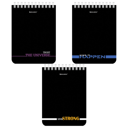 Блокнот МАЛЫЙ ФОРМАТ А6 108х145 мм, 40 л., гребень, картон, клетка, BRAUBERG, "Black & notes", 114389 - Блокноты