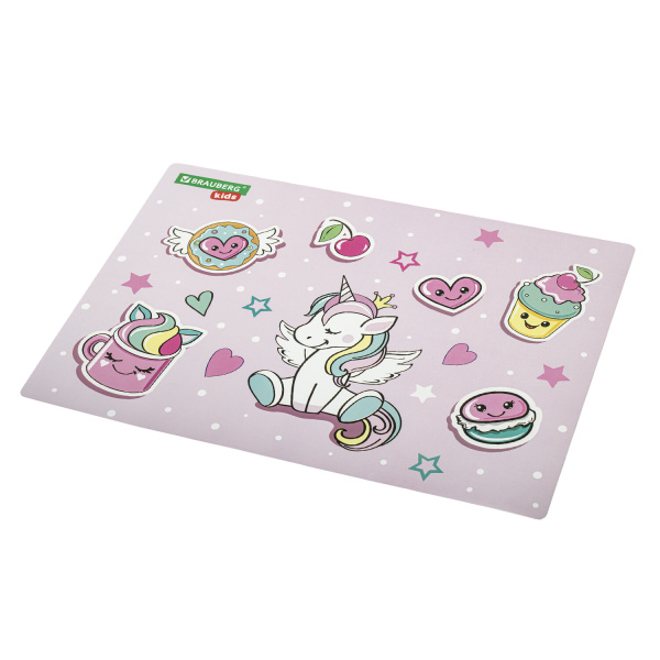 Настольное покрытие BRAUBERG KIDS, А3+, пластик, 46x33 см, "Unicorn dreams", 271730 - Коврики настольные детские