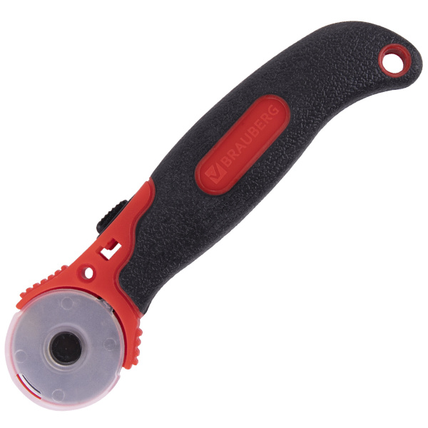 Нож раскройный роликовый 28 мм BRAUBERG, круглое лезвие, резиновые вставки, 238089 - Ножи специальные