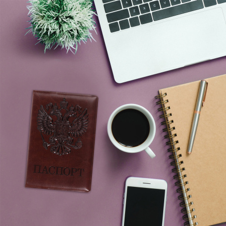 Обложка для паспорта STAFF, полиуретан под кожу, "ГЕРБ", коричневая, 237604 - Обложки для паспорта