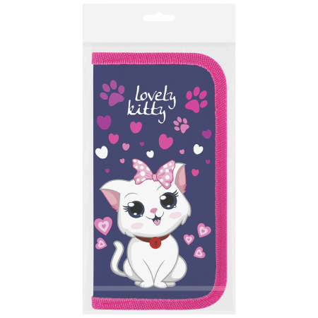 Пенал ПИФАГОР, 2 отделения, ламинированный картон, 19х11 см, "Positive Kitty", 271534 - Пеналы каркасные