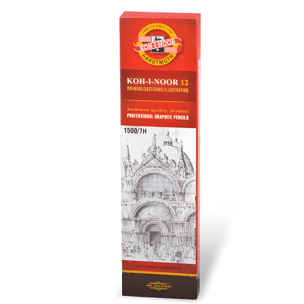 Карандаш чернографитный KOH-I-NOOR 1500, 1 шт., 7H, корпус желтый, заточенный, 150007H01170 - Карандаши чернографитные