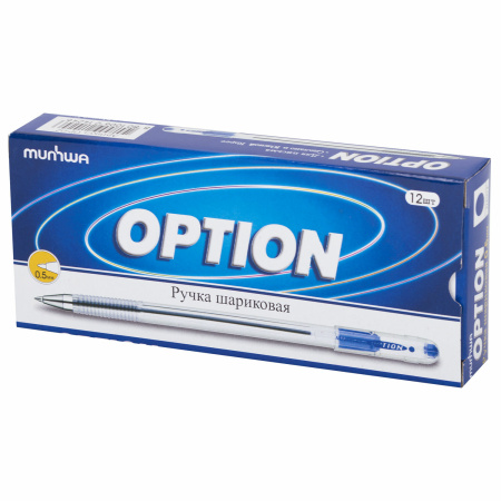 Ручка шариковая масляная MUNHWA "Option", СИНЯЯ, узел 0,5 мм, линия 0,3 мм, OP-02 - Ручки шариковые неавтоматические