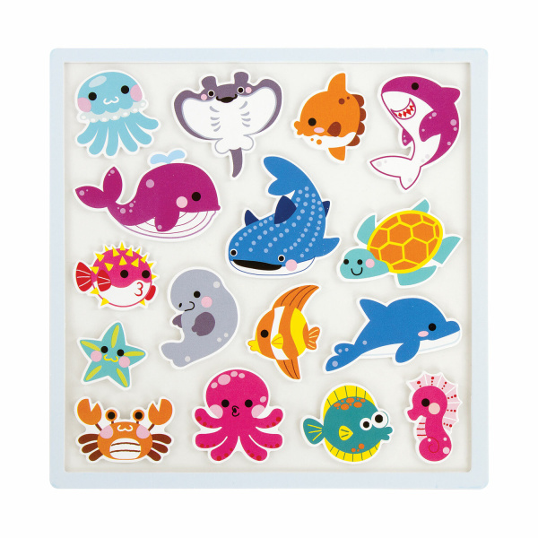 Наклейки обучающие тематические из EVA "Морские обитатели", 20х40 см, многоразовые, ЮНЛАНДИЯ, 663771 - Наклейки