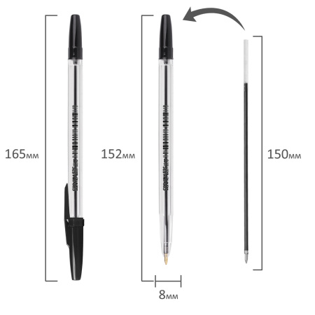 Ручка шариковая CORVINA (Италия) "51 Classic", ЧЕРНАЯ, корпус прозрачный, узел 1 мм, линия письма 0,7 мм, 40163/01 - Ручки шариковые неавтоматические