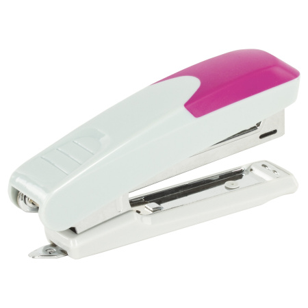 Степлер №10 BRAUBERG "Delta", до 12 листов, с резиновой накладкой и антистеплером, серый, розовая вставка, 222556 - Степлеры настольные