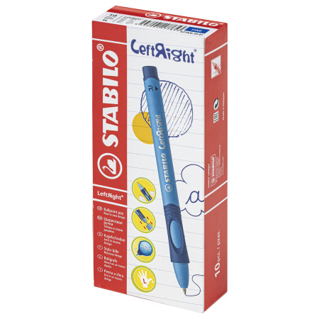 Ручка шариковая с грипом STABILO "LeftRight", СИНЯЯ, для левшей, корпус желтый/голубой, 6318/8-10-41 - Ручки шариковые неавтоматические