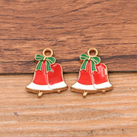 Металлическая подвеска с эмалью "Рождественские колокольчики", размер 20*16 мм, 3 шт
