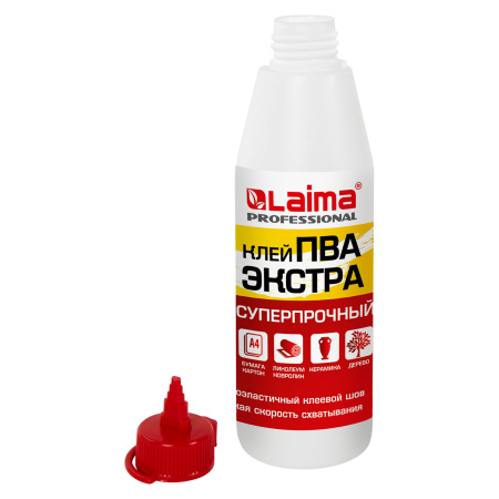 Клей ПВА Экстра Суперпрочный 0,5 кг (керамика, ткань, кожа, дерево, бумага, картон), LAIMA, 606430 - Клей ПВА