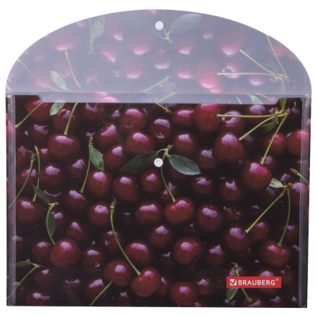 Папка-конверт с кнопкой BRAUBERG "CHERRY", А4, 160 мкм, до 100 листов, цветная печать, 228037 - Папки-конверты с кнопкой
