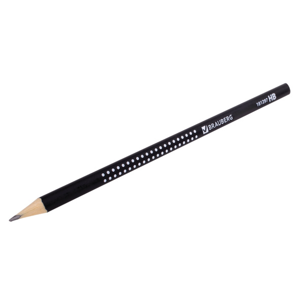 Карандаш чернографитный BRAUBERG, 1 шт., "Black&White", HB, трехгранный, корпус черный, заточенный, 181297 - Карандаши чернографитные