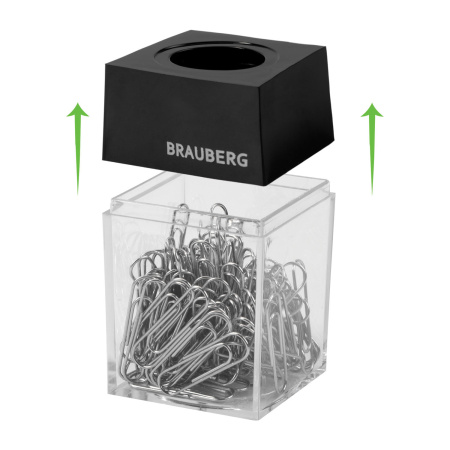 Скрепочница магнитная BRAUBERG со 100 никелированными скрепками 28 мм, прозрачный корпус, 228400 - Диспенсеры для скрепок