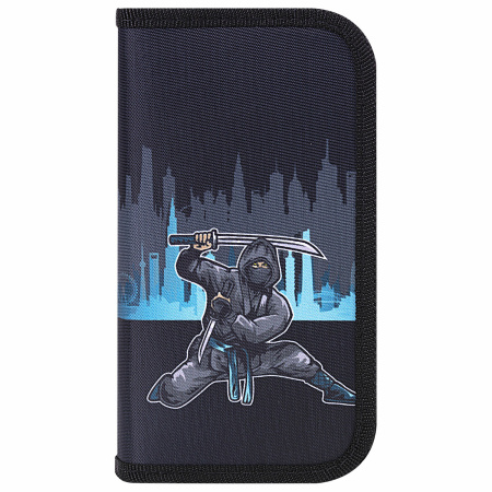 Пенал ЮНЛАНДИЯ, 2 отделения, полиэстер, 19х11 см, "Black Ninja", 271541 - Пеналы каркасные