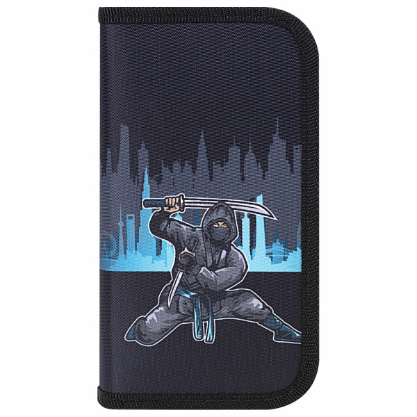 Пенал ЮНЛАНДИЯ, 2 отделения, полиэстер, 19х11 см, "Black Ninja", 271541 - Пеналы каркасные