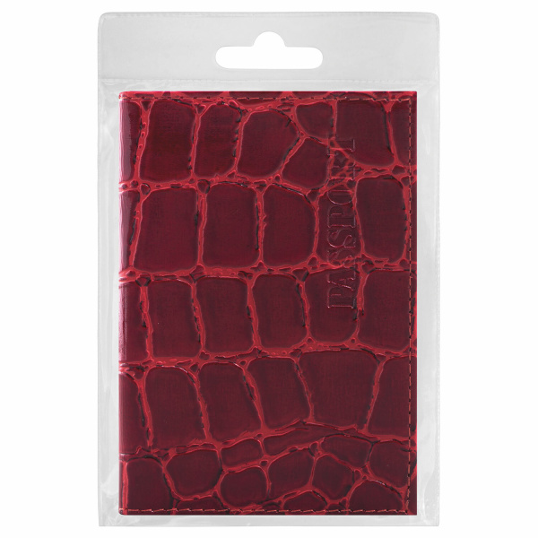 Обложка для паспорта натуральная кожа Croc, "PASSPORT", красная, BRAUBERG, 237180 - Обложки для паспорта