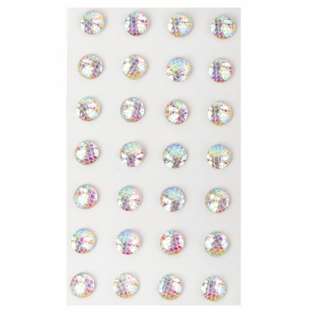Стразы самоклеящиеся КРУГЛЫЕ, 10 мм, 28 штук, с радужным эффектом, на подложке, ОСТРОВ СОКРОВИЩ, 662232 - Стразы, полужемчужины, бусины, пайетки