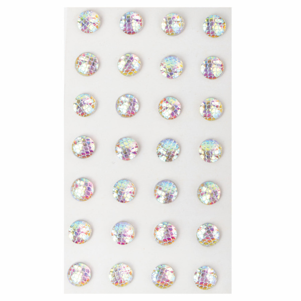Стразы самоклеящиеся КРУГЛЫЕ, 10 мм, 28 штук, с радужным эффектом, на подложке, ОСТРОВ СОКРОВИЩ, 662232 - Стразы, полужемчужины, бусины, пайетки