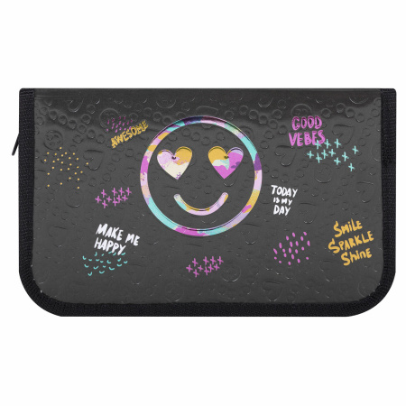 Пенал ЮНЛАНДИЯ, 1 отделение, металлизированный картон, конгрев, 19х11 см, "Smiley", 271508 - Пеналы каркасные
