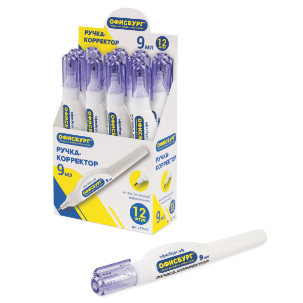 Ручка-корректор ОФИСБУРГ, 9 мл, металлический наконечник, 227574 - Корректирующие ручки