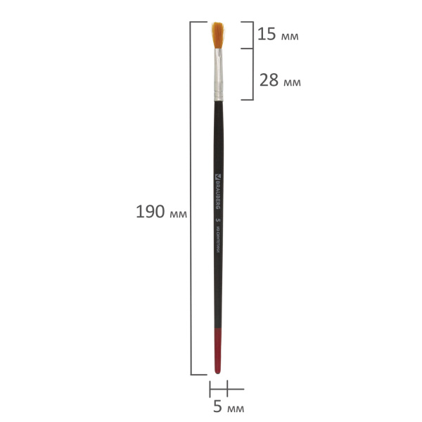 Кисть BRAUBERG, синтетика, плоская, № 5, 200213 - Кисти для рисования